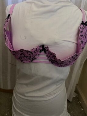 Cacique Lilac Lace Underwire Bra with Black Trim